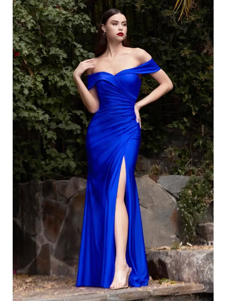 green emerald velvet dress Ladivine CD803 Off the Shoulder Lace & Satin Fitted Gown, Burgundy / 10 main image 1