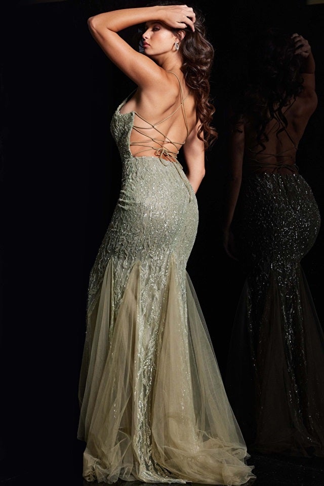 Jovani Olive Embellished Backless Dress - 39292 | CACHE THE HOUSE OF DRESSES Jovani Olive Embellished Backless Dress - 39292 | CACHE THE HOUSE OF DRESSES