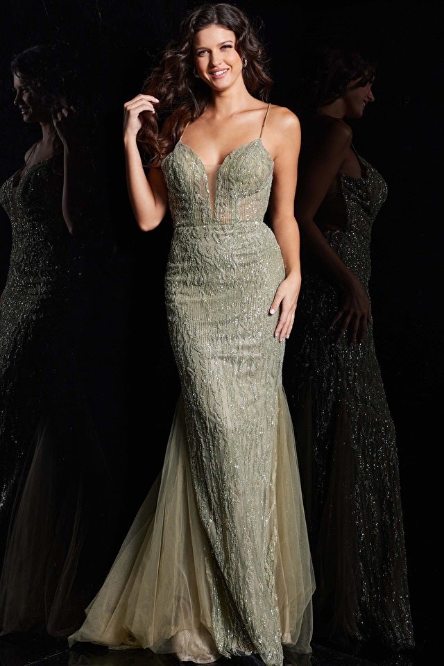 Jovani Olive Embellished Backless Dress - 39292 | CACHE THE HOUSE OF DRESSES