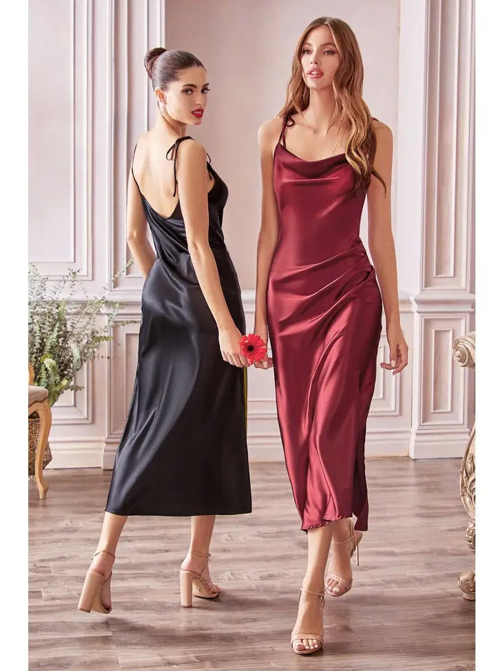 BD103 Slim Fit Satin Midi Dress